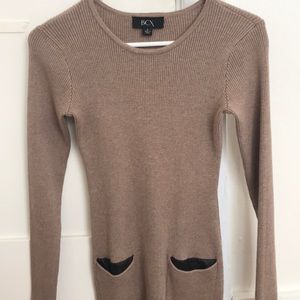 Camel Colored Sweater Dress w/ Leather Pockets